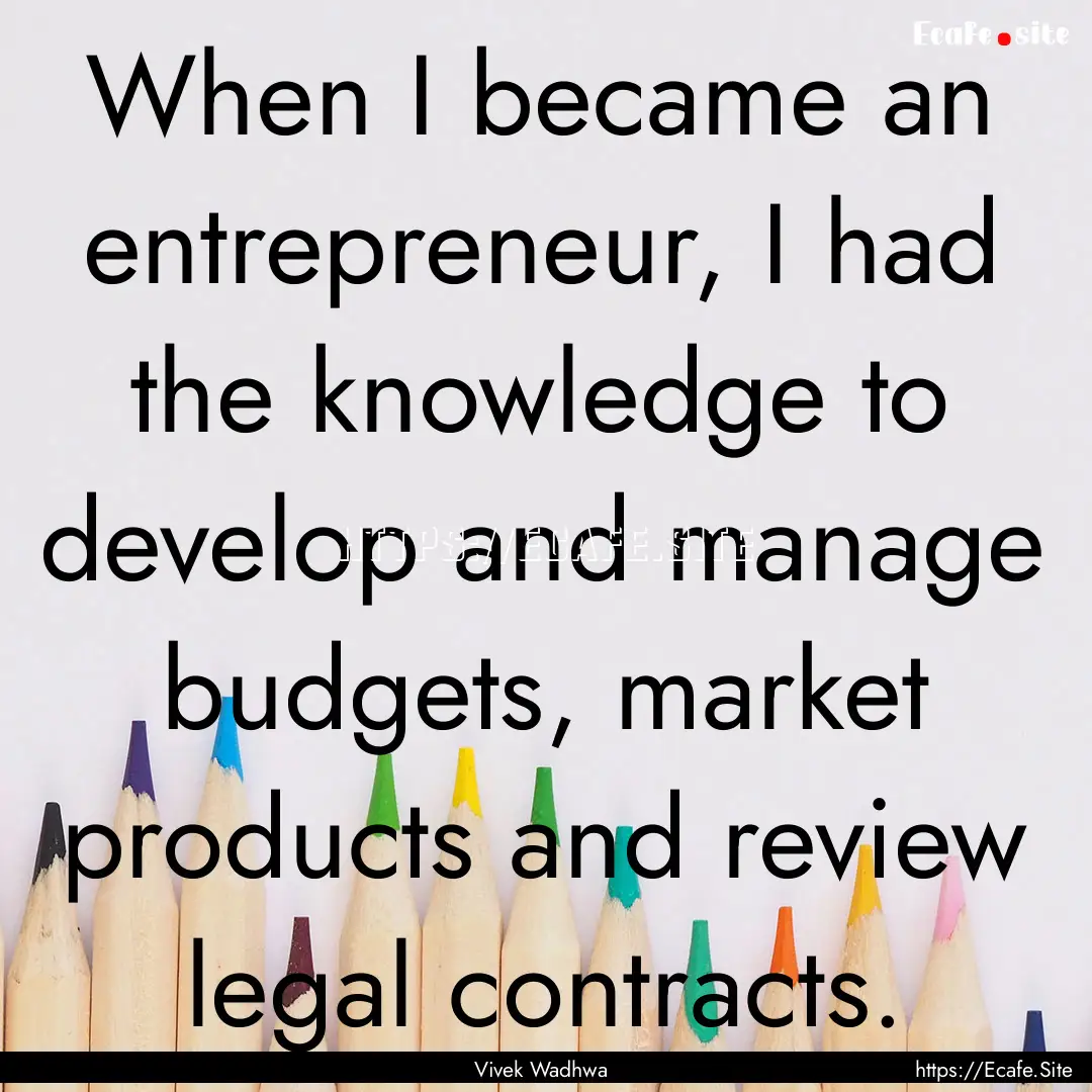 When I became an entrepreneur, I had the.... : Quote by Vivek Wadhwa