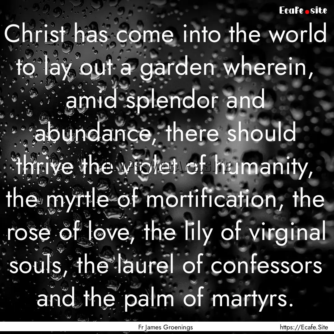 Christ has come into the world to lay out.... : Quote by Fr James Groenings