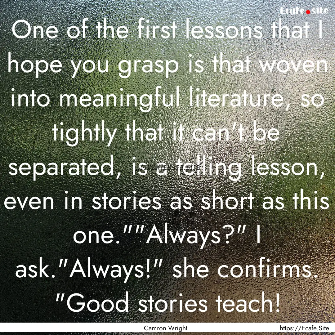 One of the first lessons that I hope you.... : Quote by Camron Wright