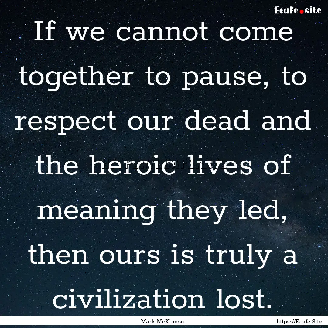 If we cannot come together to pause, to respect.... : Quote by Mark McKinnon