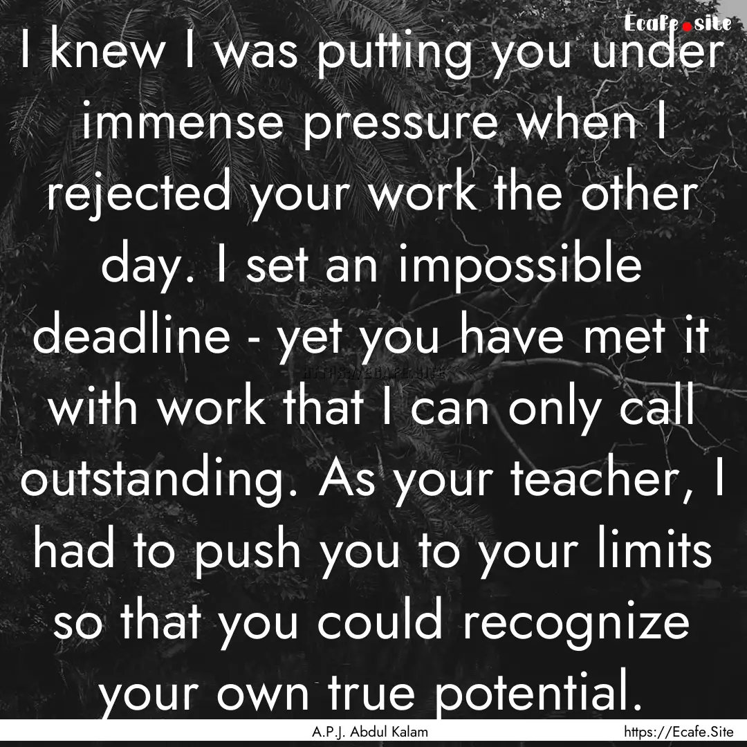 I knew I was putting you under immense pressure.... : Quote by A.P.J. Abdul Kalam