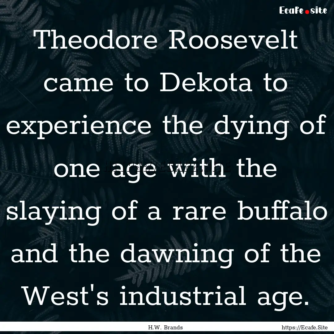 Theodore Roosevelt came to Dekota to experience.... : Quote by H.W. Brands