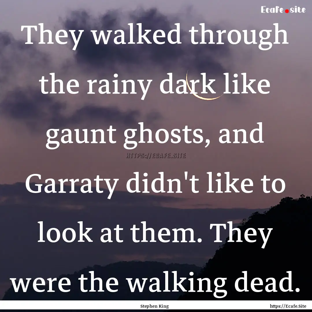 They walked through the rainy dark like gaunt.... : Quote by Stephen King