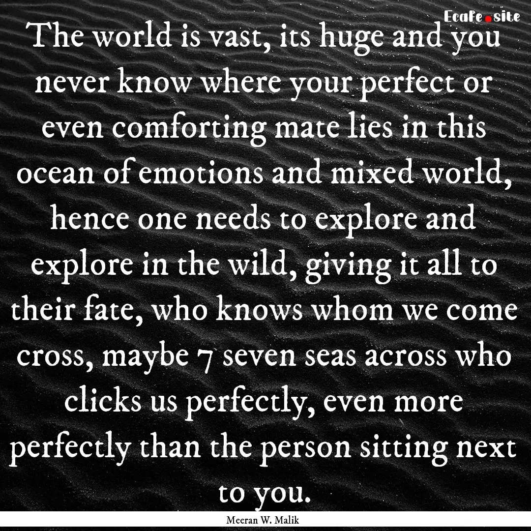 The world is vast, its huge and you never.... : Quote by Meeran W. Malik