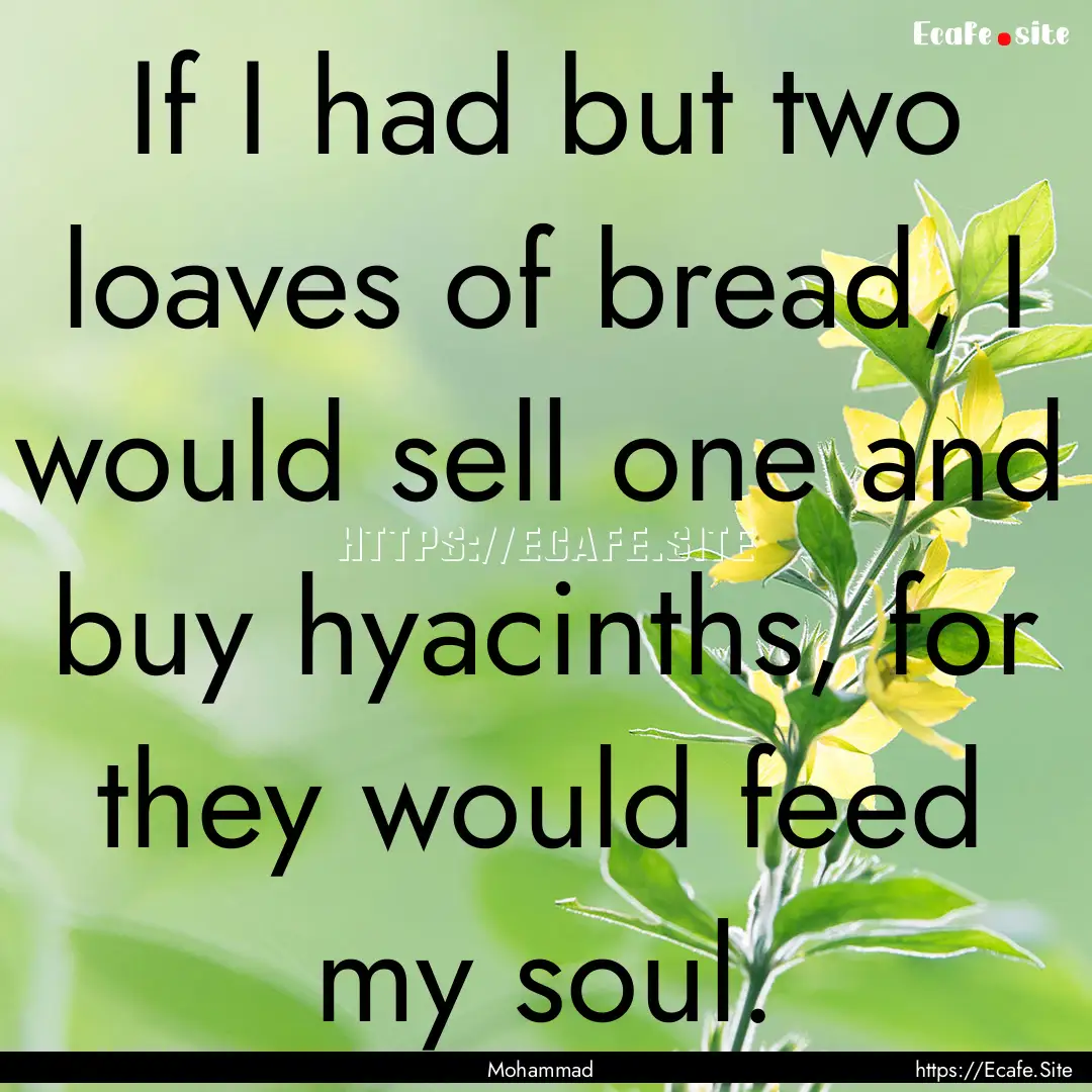 If I had but two loaves of bread, I would.... : Quote by Mohammad