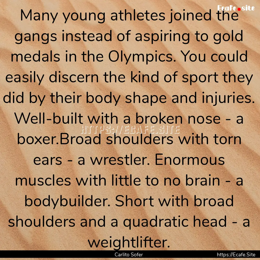 Many young athletes joined the gangs instead.... : Quote by Carlito Sofer