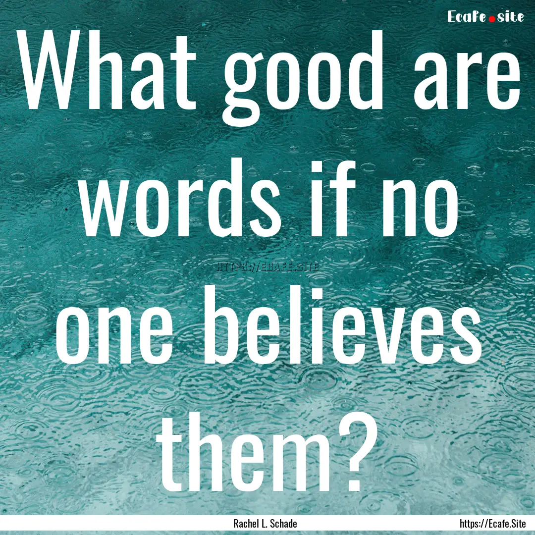 What good are words if no one believes them?.... : Quote by Rachel L. Schade