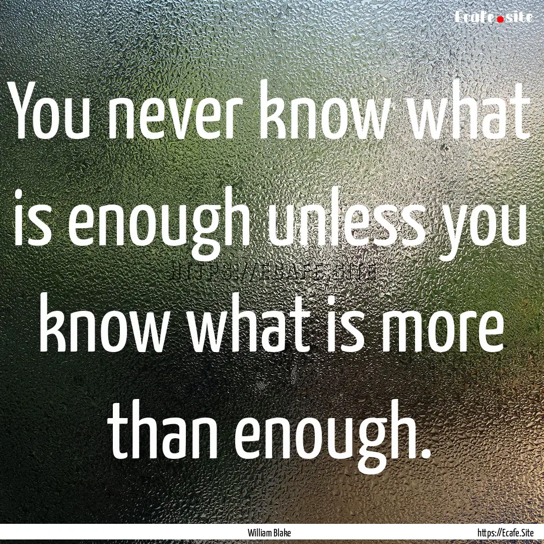 You never know what is enough unless you.... : Quote by William Blake