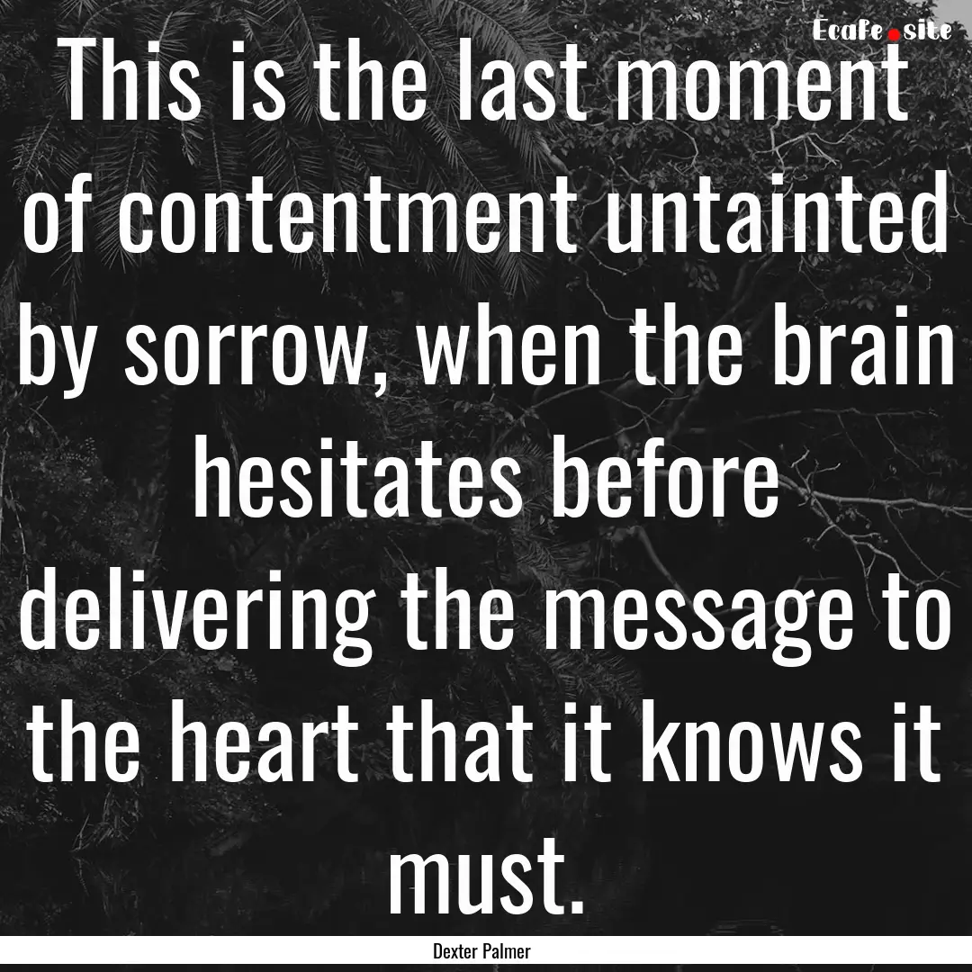 This is the last moment of contentment untainted.... : Quote by Dexter Palmer