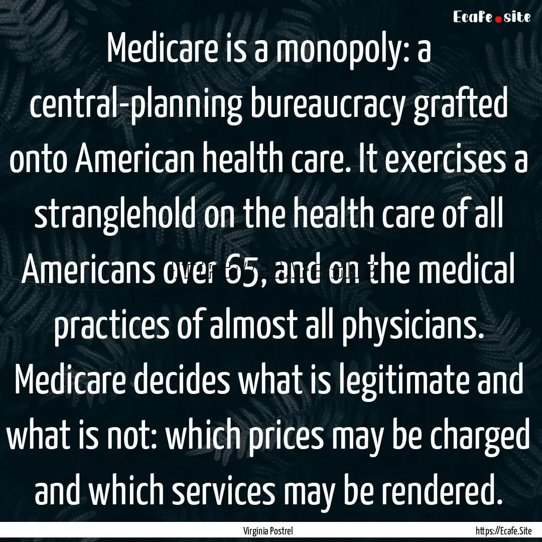 Medicare is a monopoly: a central-planning.... : Quote by Virginia Postrel