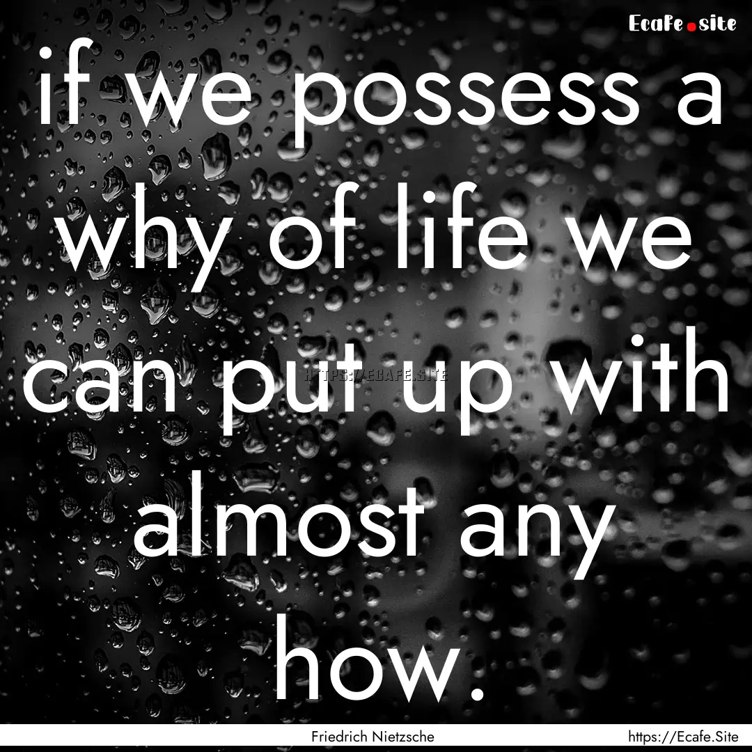 if we possess a why of life we can put up.... : Quote by Friedrich Nietzsche