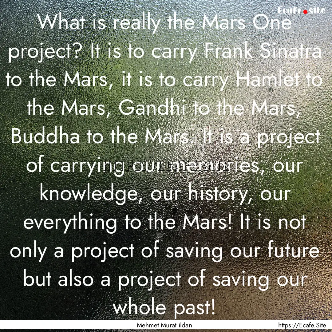 What is really the Mars One project? It is.... : Quote by Mehmet Murat ildan