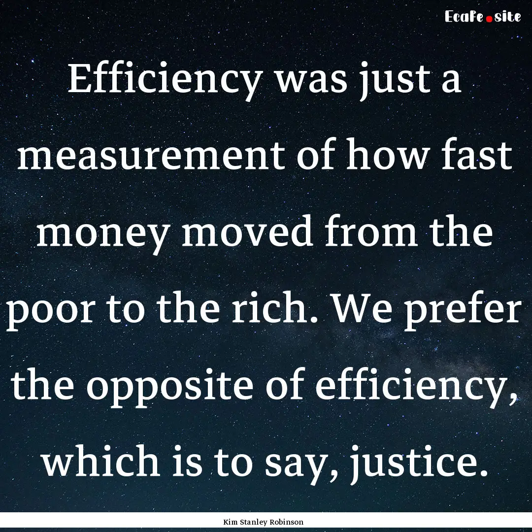 Efficiency was just a measurement of how.... : Quote by Kim Stanley Robinson