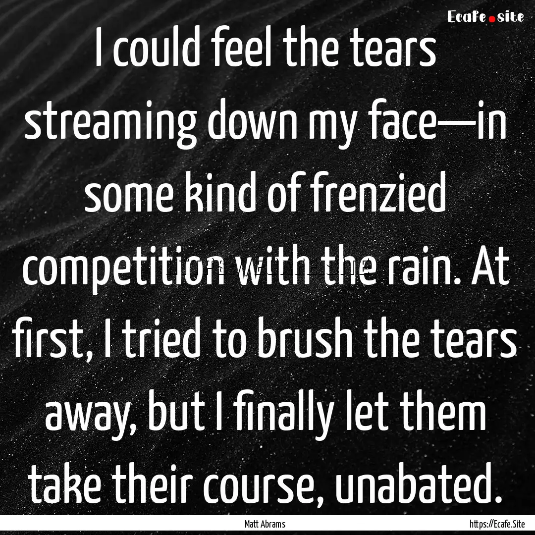 I could feel the tears streaming down my.... : Quote by Matt Abrams