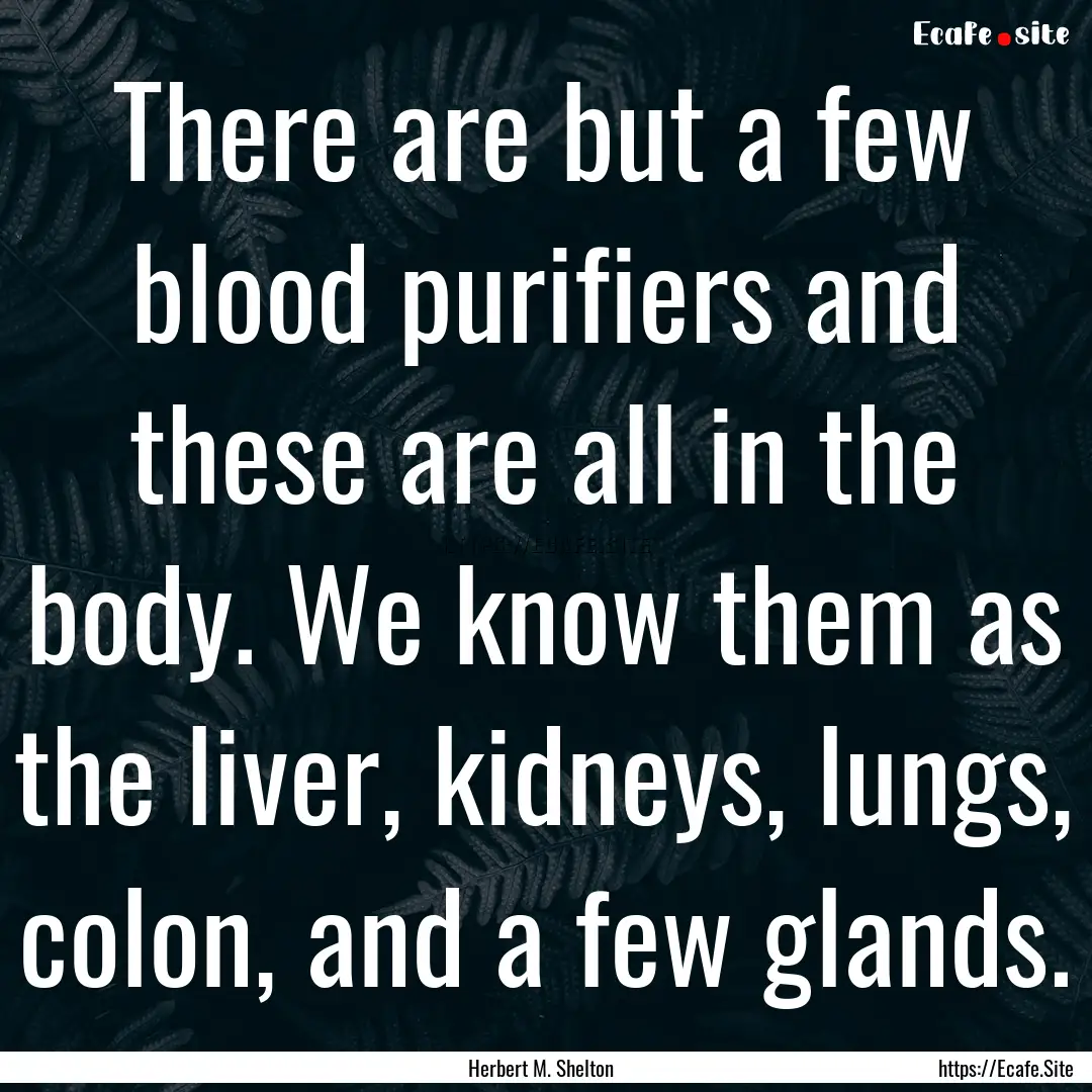 There are but a few blood purifiers and these.... : Quote by Herbert M. Shelton