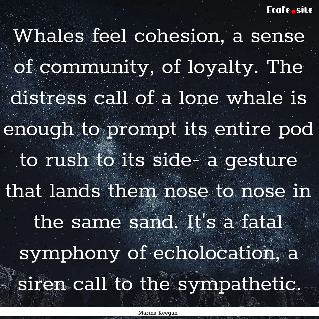 Whales feel cohesion, a sense of community,.... : Quote by Marina Keegan