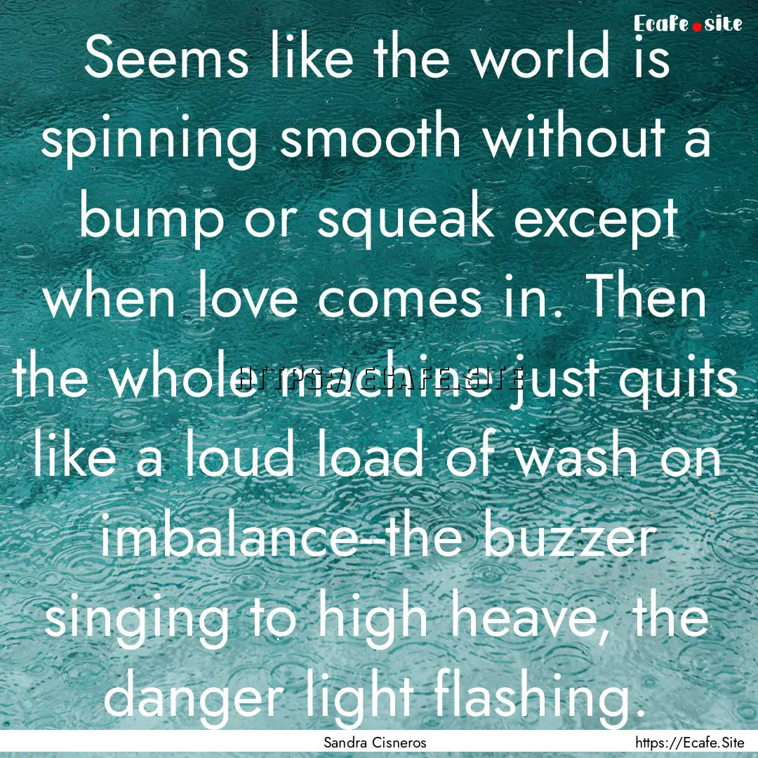 Seems like the world is spinning smooth without.... : Quote by Sandra Cisneros