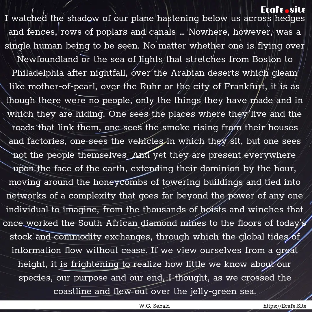 I watched the shadow of our plane hastening.... : Quote by W.G. Sebald