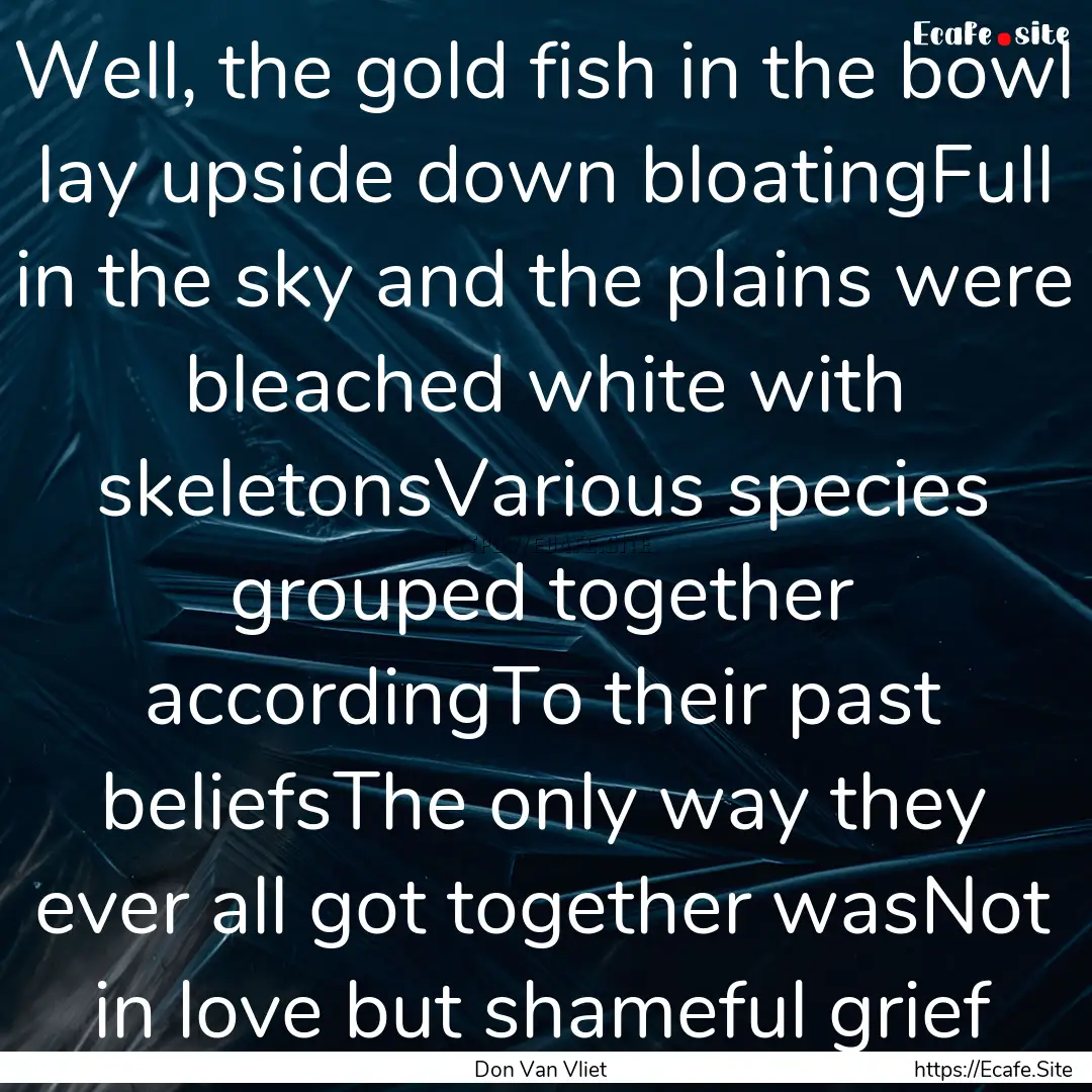 Well, the gold fish in the bowl lay upside.... : Quote by Don Van Vliet