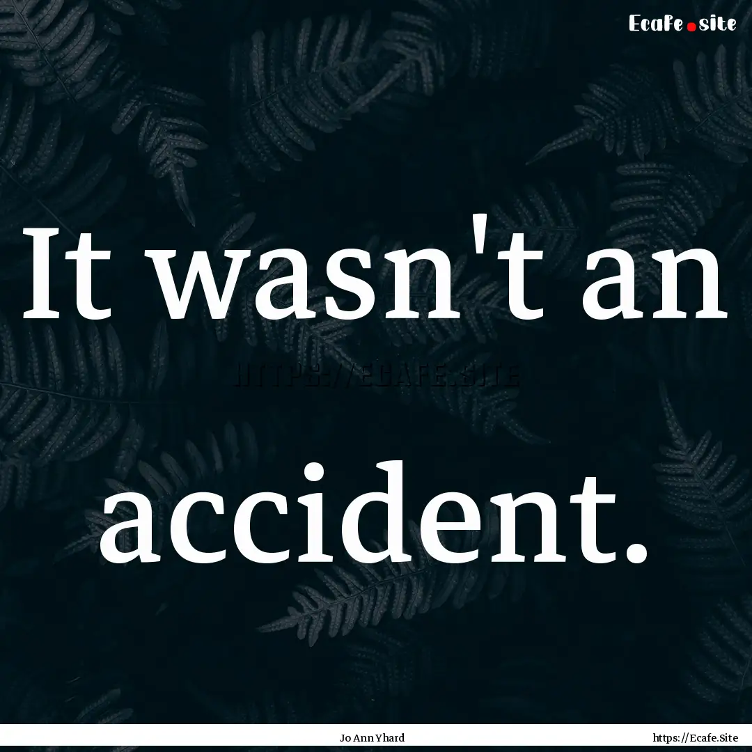 It wasn't an accident. : Quote by Jo Ann Yhard