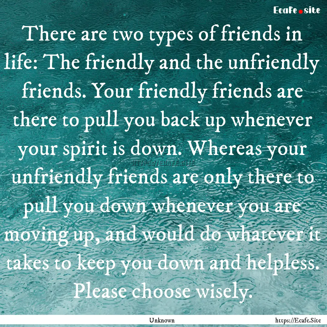 There are two types of friends in life: The.... : Quote by Unknown