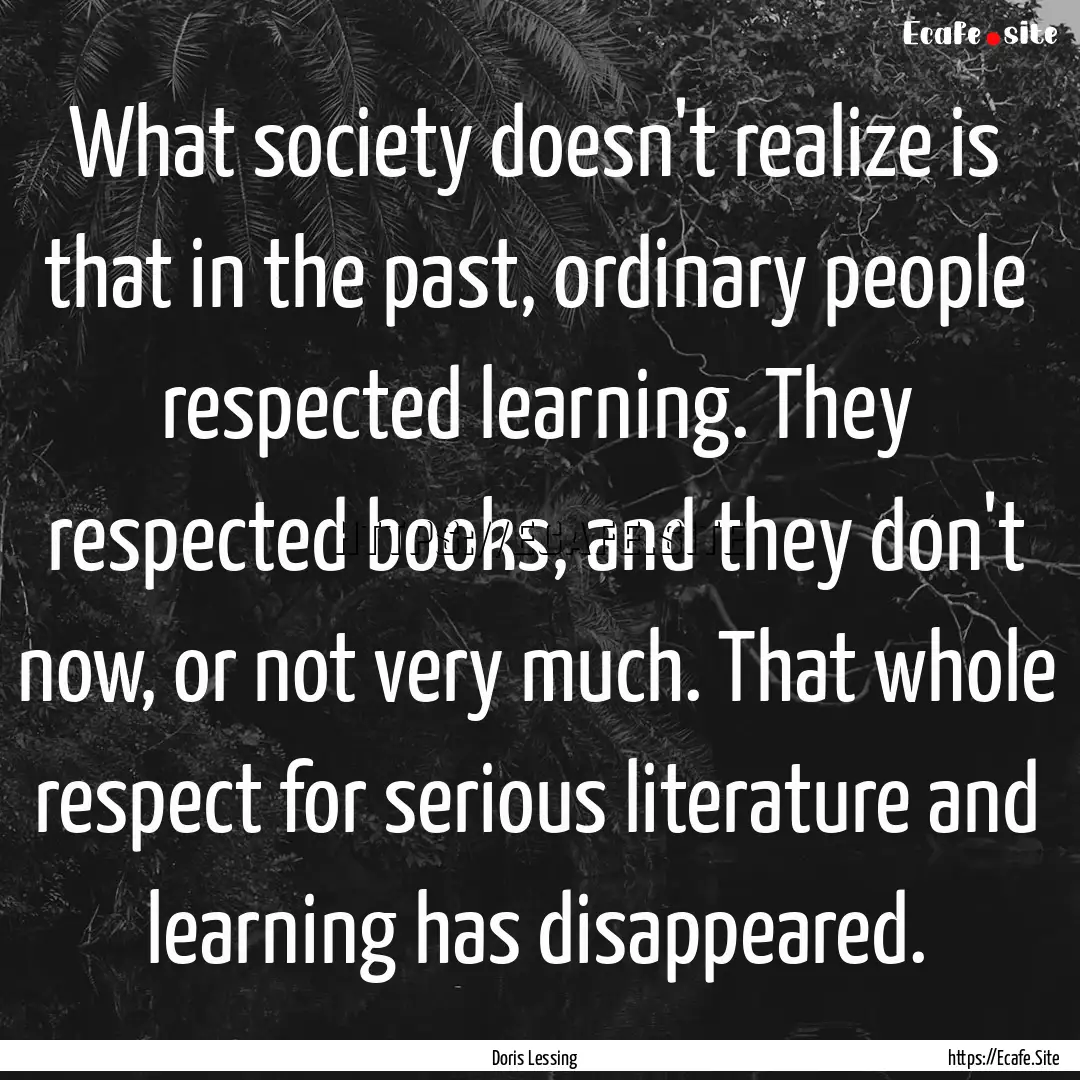 What society doesn't realize is that in the.... : Quote by Doris Lessing