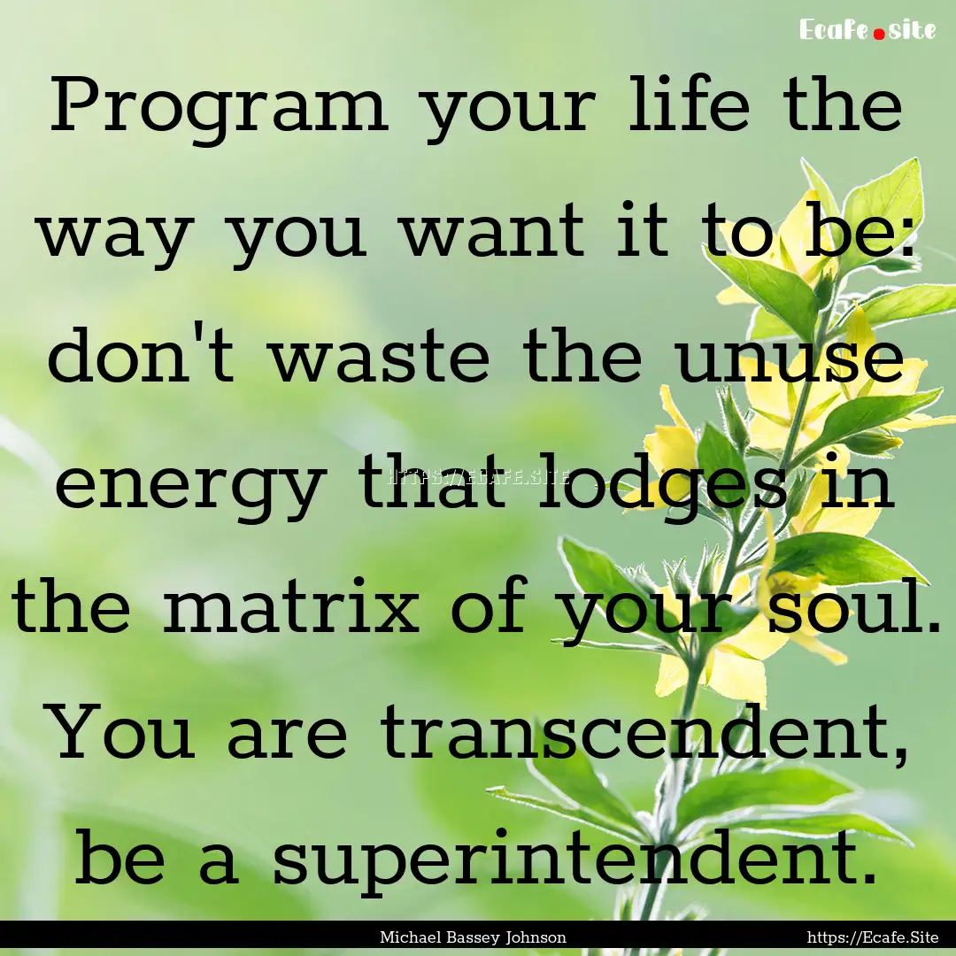 Program your life the way you want it to.... : Quote by Michael Bassey Johnson