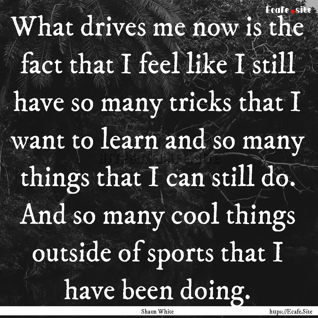 What drives me now is the fact that I feel.... : Quote by Shaun White