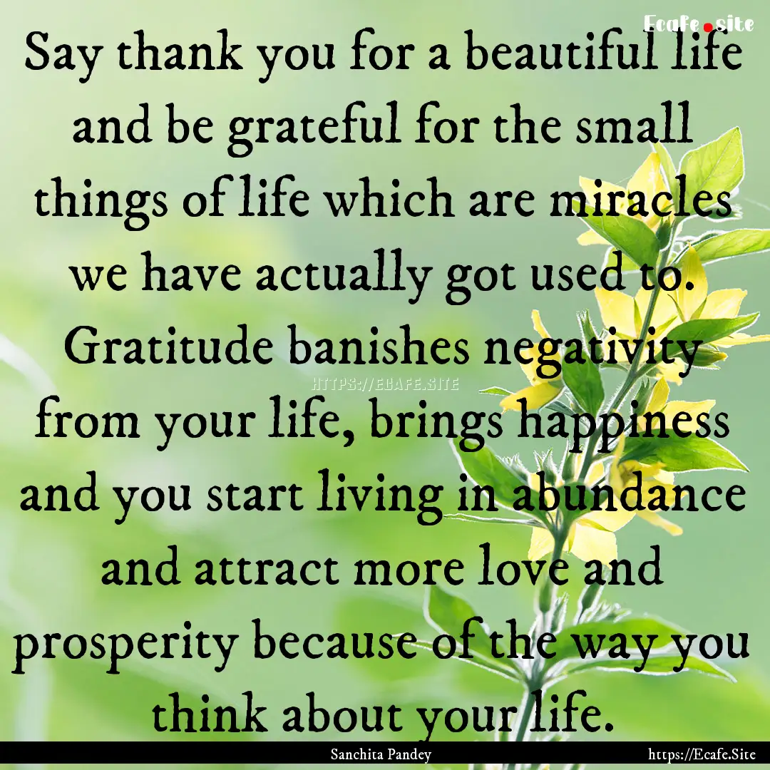 Say thank you for a beautiful life and be.... : Quote by Sanchita Pandey