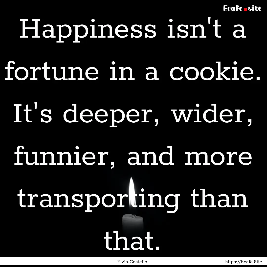 Happiness isn't a fortune in a cookie. It's.... : Quote by Elvis Costello