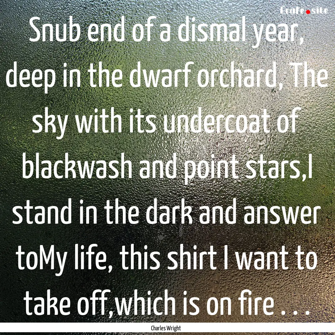 Snub end of a dismal year, deep in the dwarf.... : Quote by Charles Wright