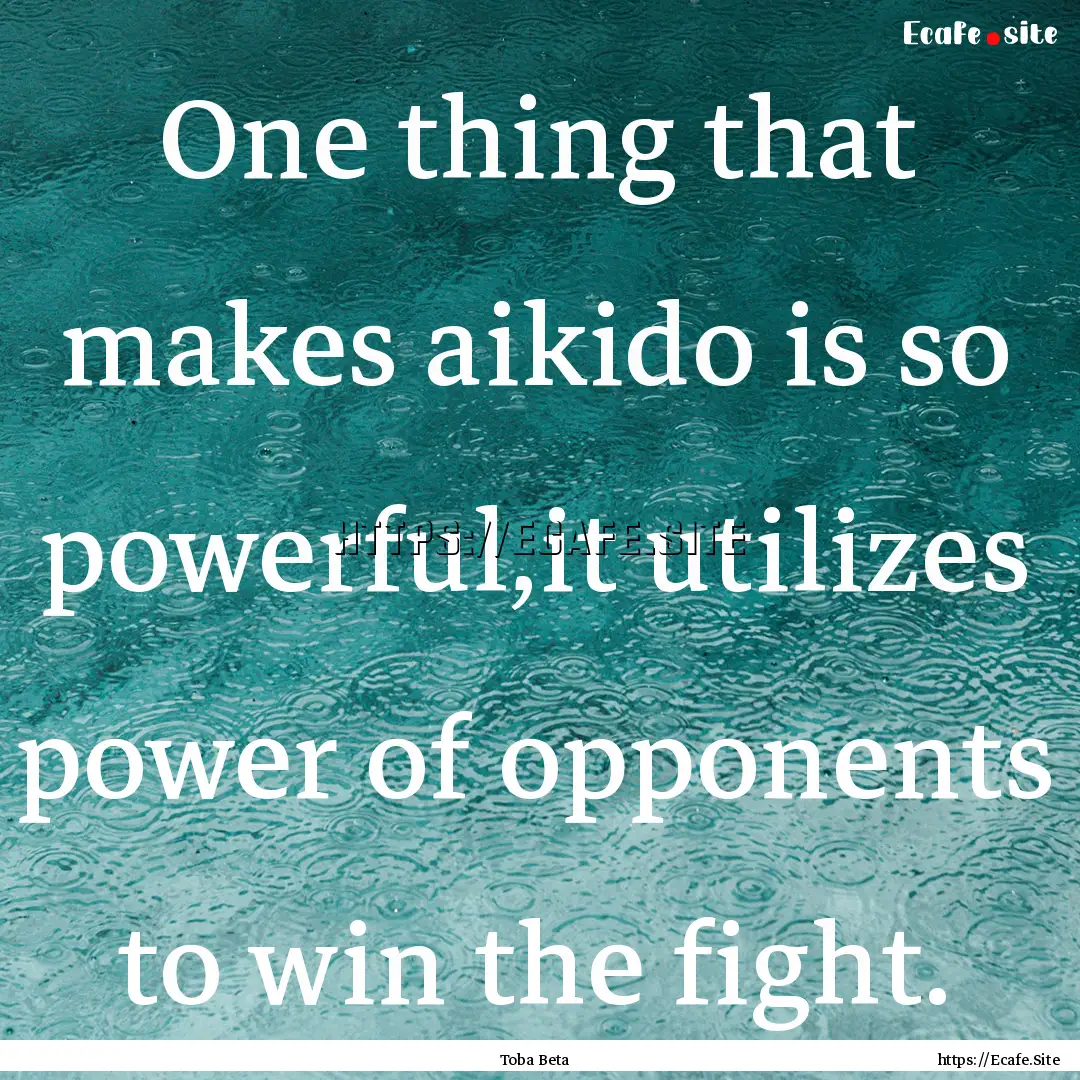 One thing that makes aikido is so powerful,it.... : Quote by Toba Beta