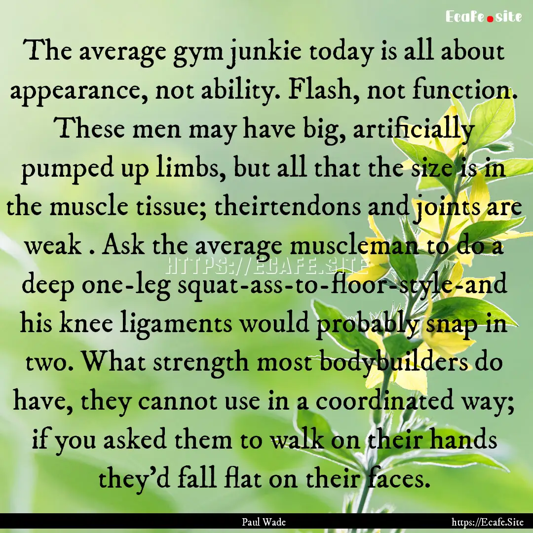 The average gym junkie today is all about.... : Quote by Paul Wade