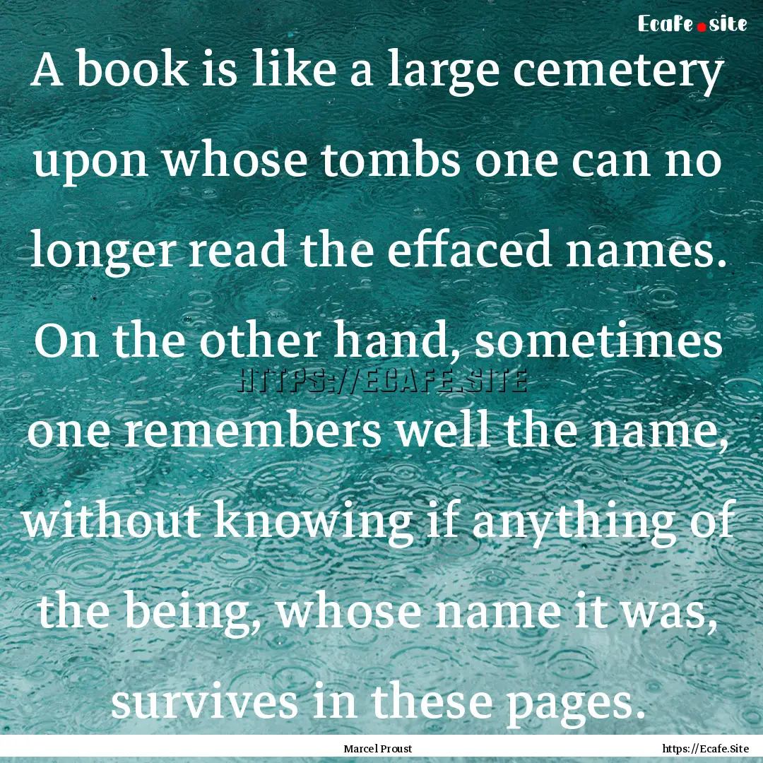 A book is like a large cemetery upon whose.... : Quote by Marcel Proust