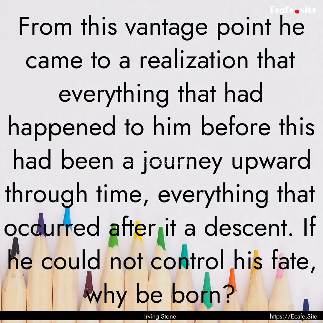 From this vantage point he came to a realization.... : Quote by Irving Stone