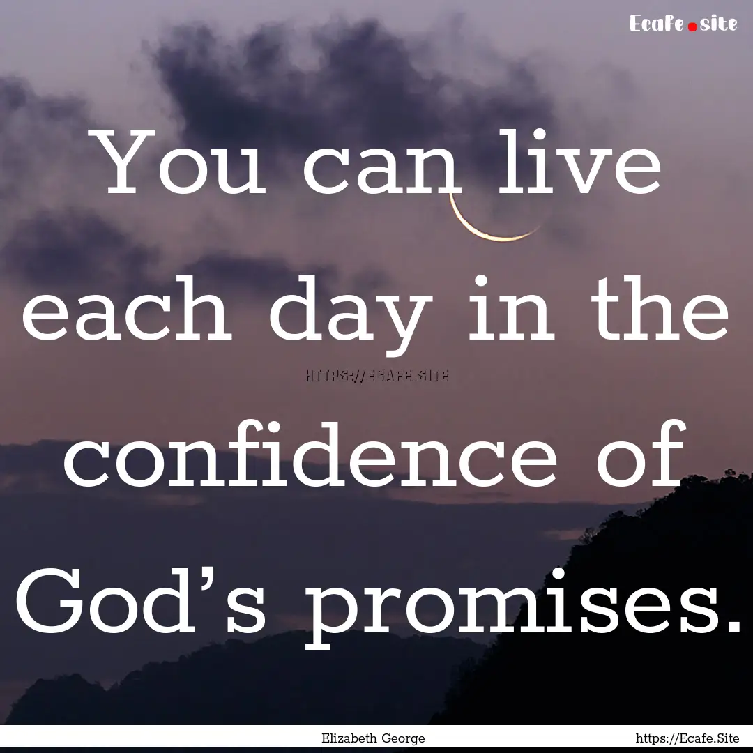 You can live each day in the confidence of.... : Quote by Elizabeth George