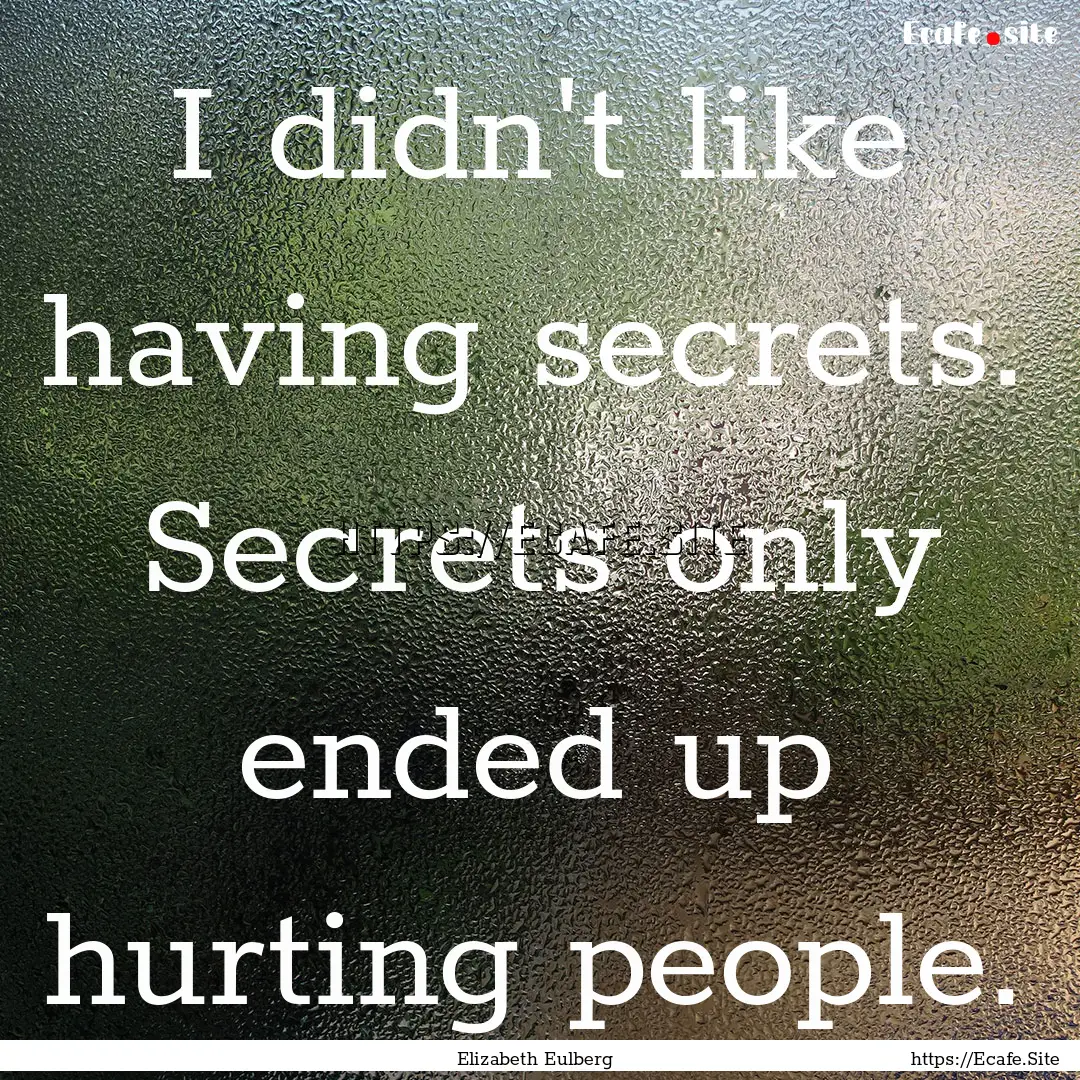 I didn't like having secrets. Secrets only.... : Quote by Elizabeth Eulberg