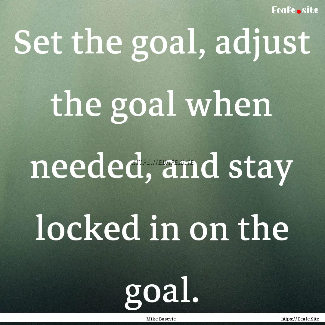 Set the goal, adjust the goal when needed,.... : Quote by Mike Basevic