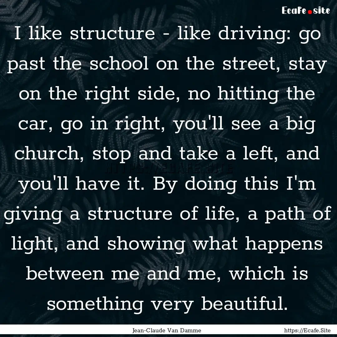 I like structure - like driving: go past.... : Quote by Jean-Claude Van Damme