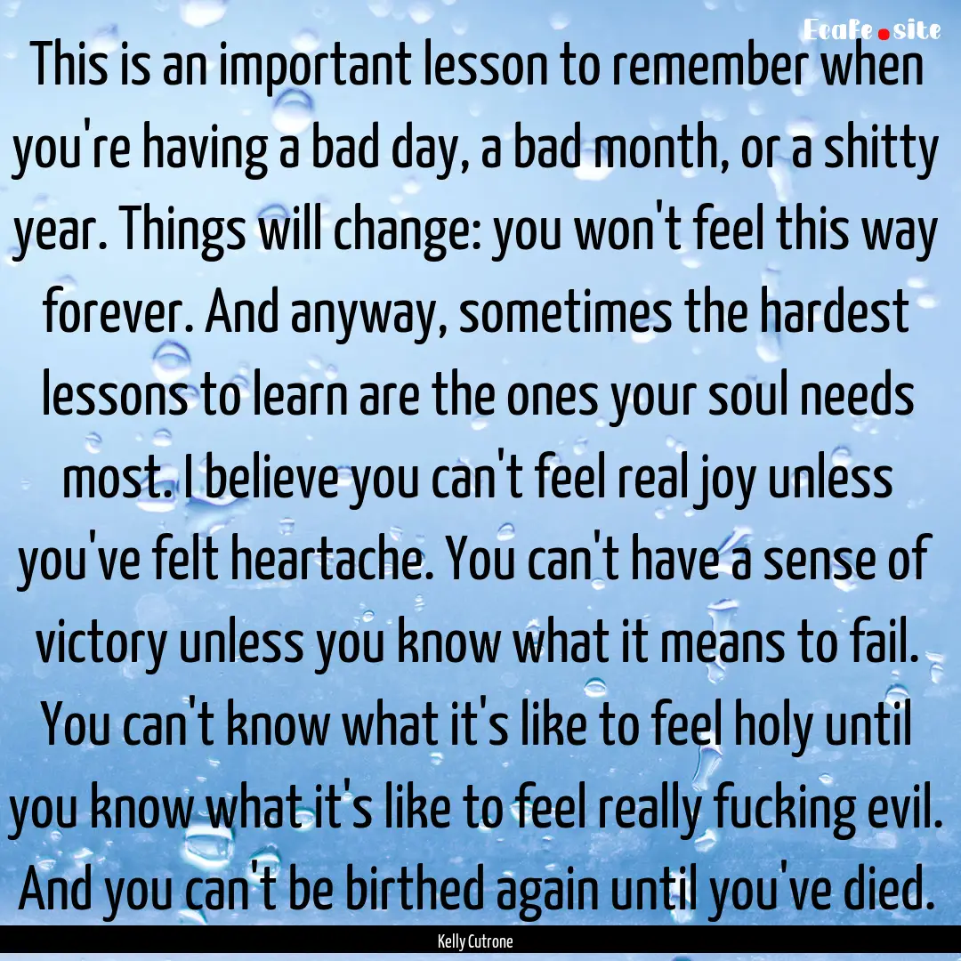 This is an important lesson to remember when.... : Quote by Kelly Cutrone