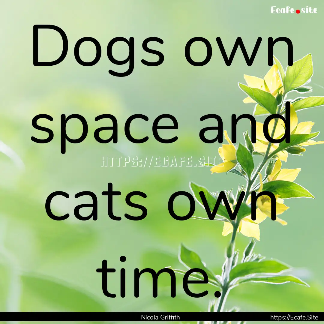 Dogs own space and cats own time. : Quote by Nicola Griffith