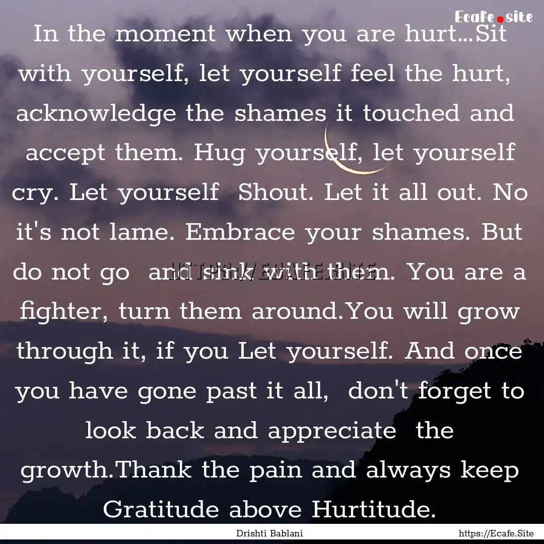 In the moment when you are hurt…Sit with.... : Quote by Drishti Bablani