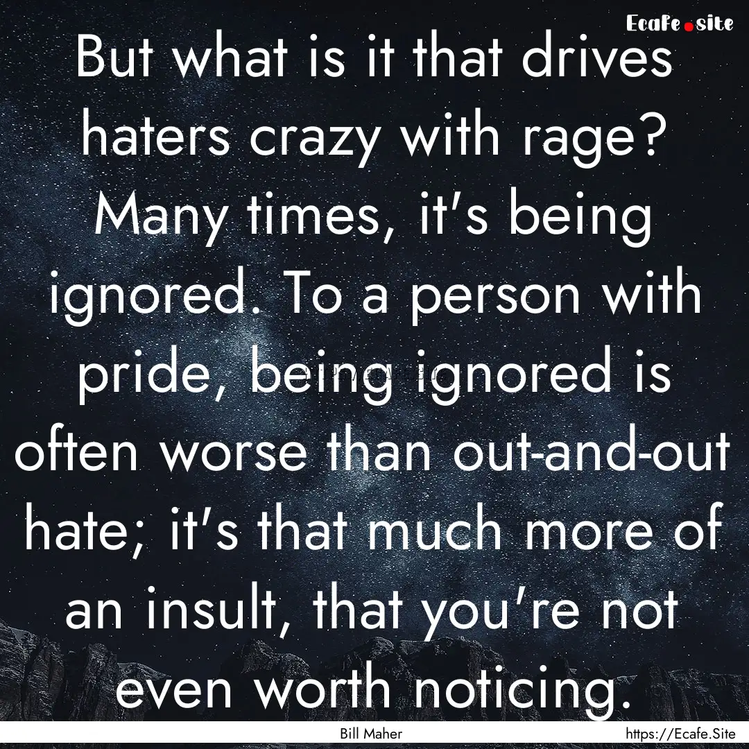 But what is it that drives haters crazy with.... : Quote by Bill Maher