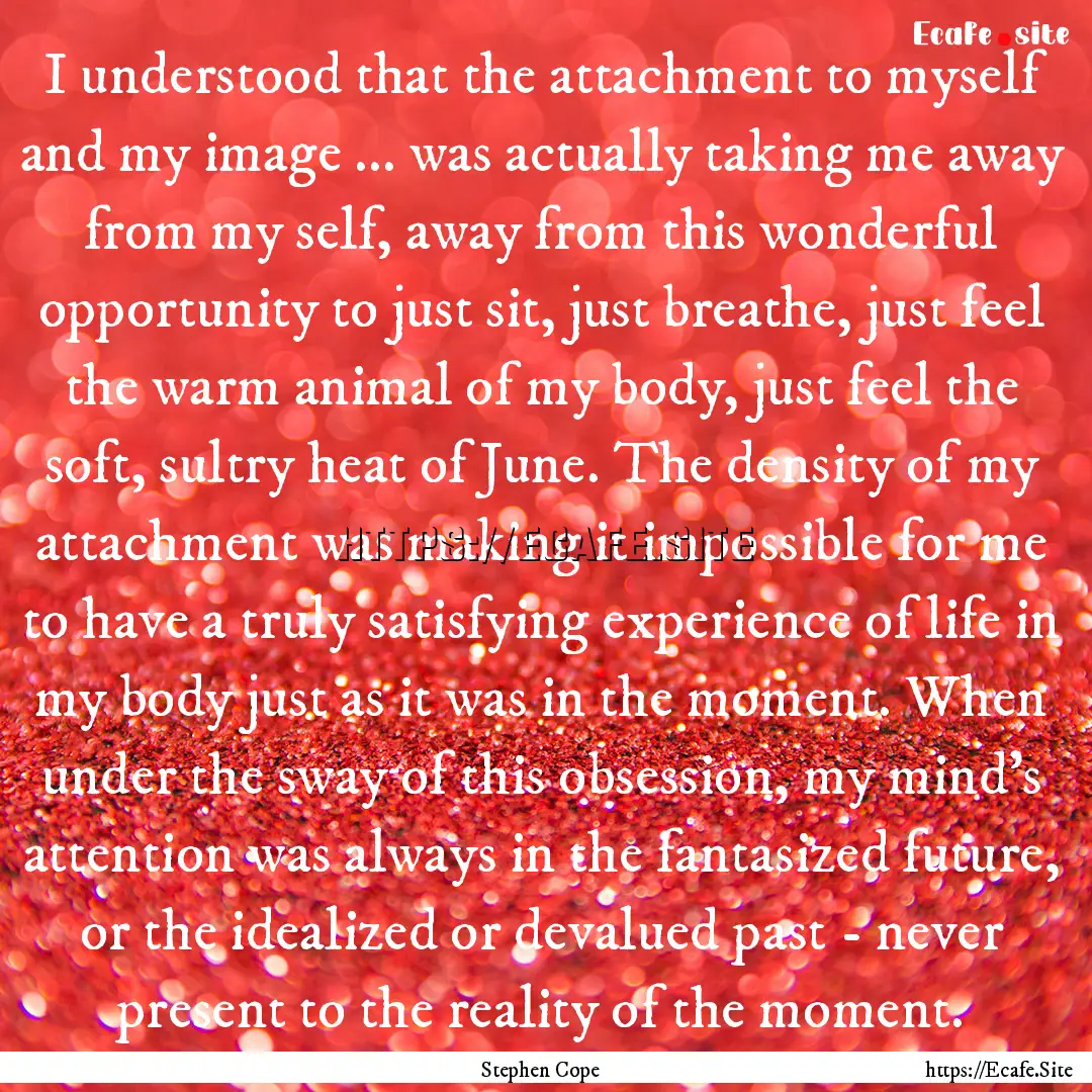 I understood that the attachment to myself.... : Quote by Stephen Cope