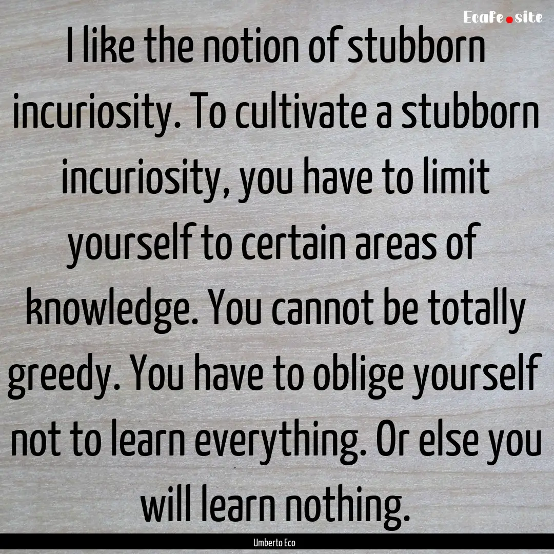 I like the notion of stubborn incuriosity..... : Quote by Umberto Eco