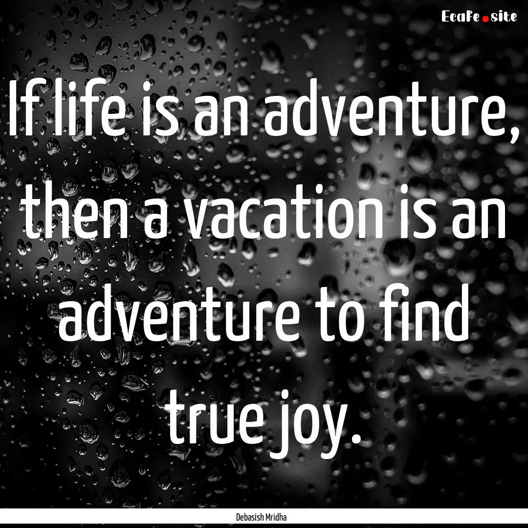 If life is an adventure, then a vacation.... : Quote by Debasish Mridha