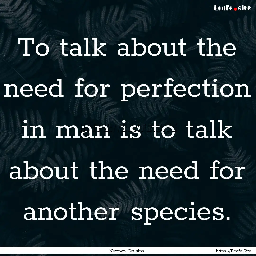 To talk about the need for perfection in.... : Quote by Norman Cousins