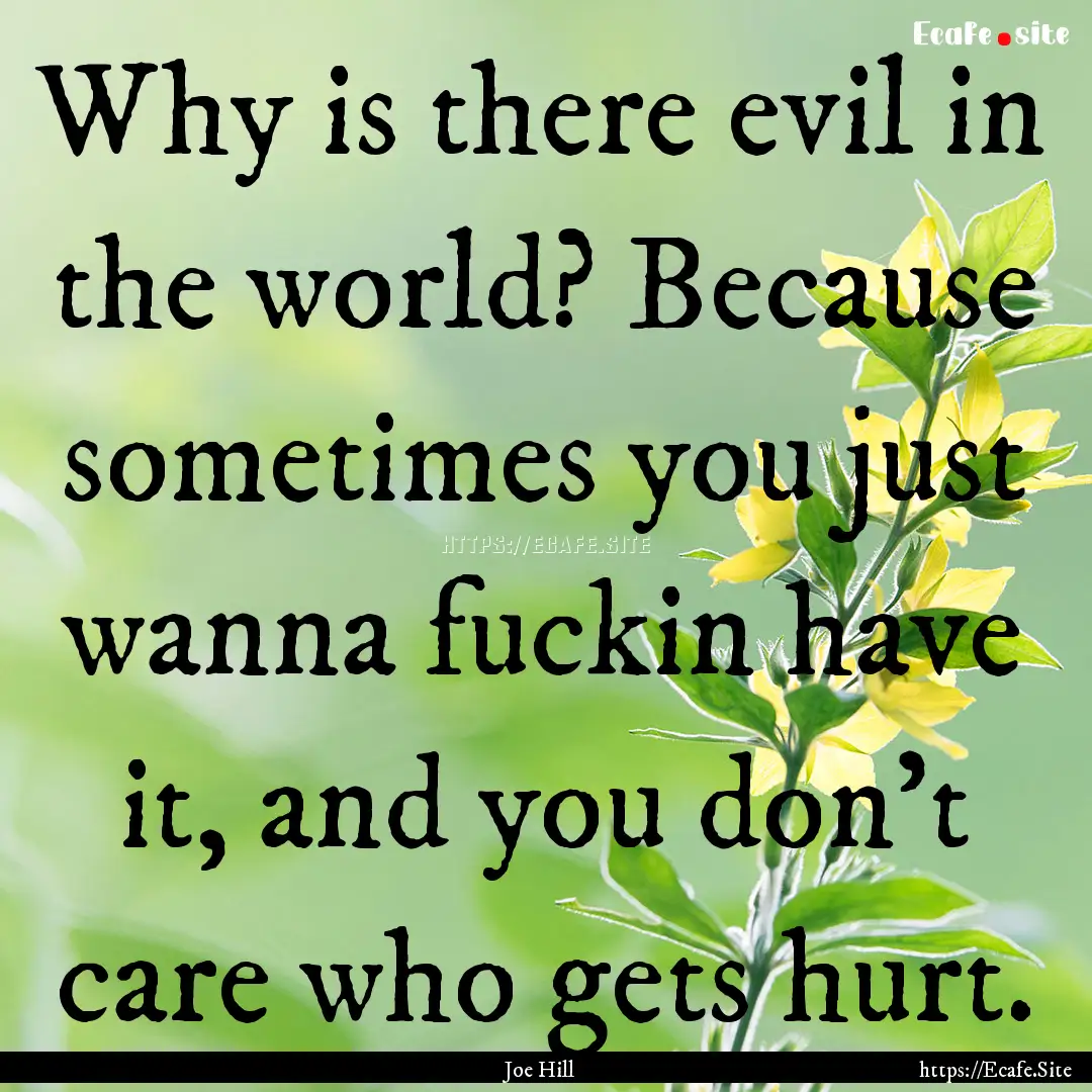 Why is there evil in the world? Because sometimes.... : Quote by Joe Hill