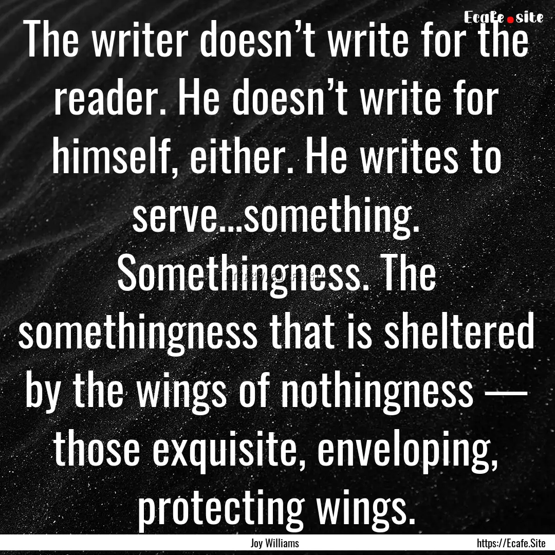 The writer doesn’t write for the reader..... : Quote by Joy Williams