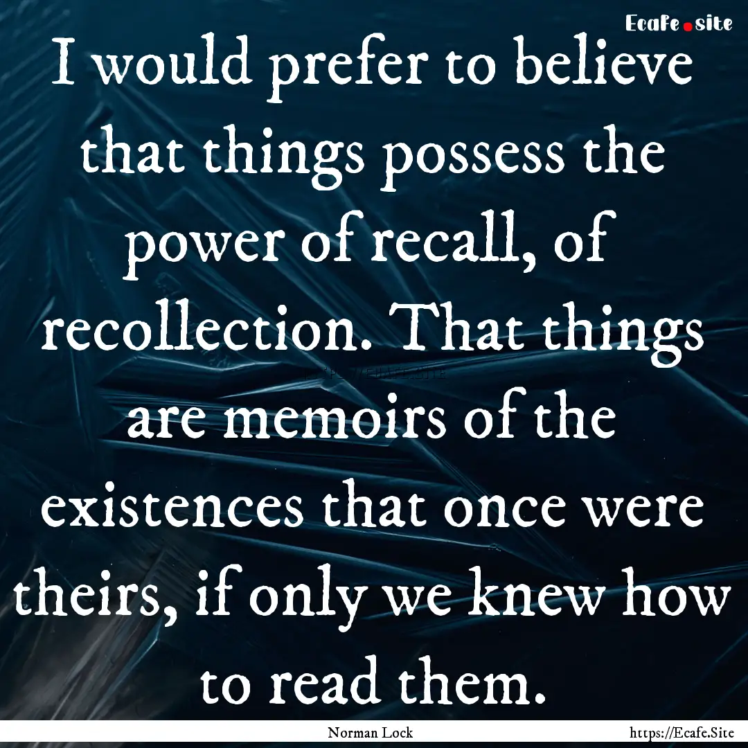 I would prefer to believe that things possess.... : Quote by Norman Lock